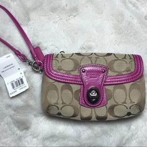 New Authentic Coach Signature Monogram Wristlet